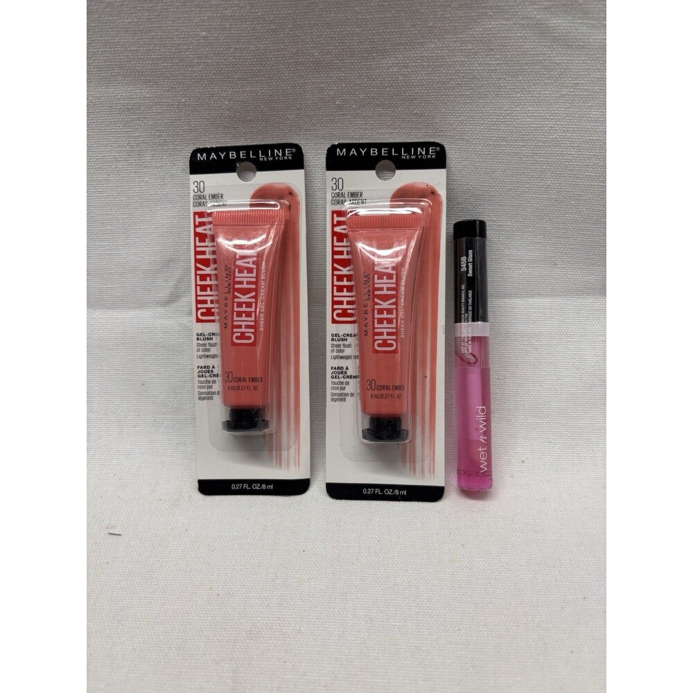 Maybelline Cheek Heat Blush Lot of 2 Wet n Wild Lipstick Makeup Bundle New